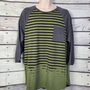 Carbon Men’s XXL Longer Length Green Striped Raglan Baseball Tee 3/4 Sleeve
